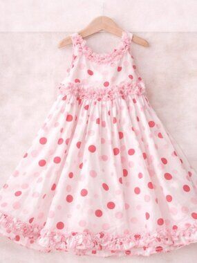 Bonnie Jean Girls Pink Polka Dot Dress Size 7 Party Easter Ruffle Formal Twirl